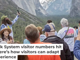 Crowds often form at popular places in U.S. national parks, like the entrance to Yosemite Valley in California. Jim West/UCG/Universal Images Group via Getty Images)